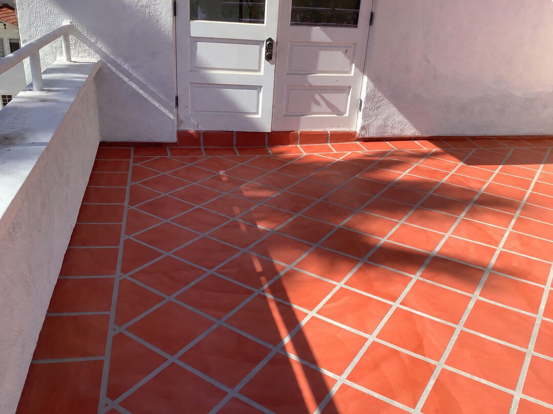 Diagonal tile layout completed by California Decking & Waterproofing